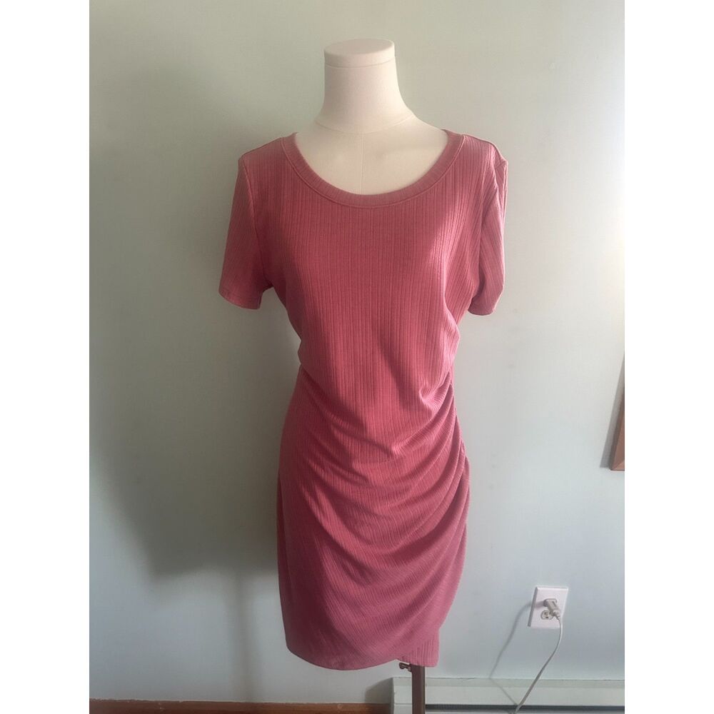 INC International Concepts Mauve Pink Ribbed Knit Side Ruched T-Shirt Dress M